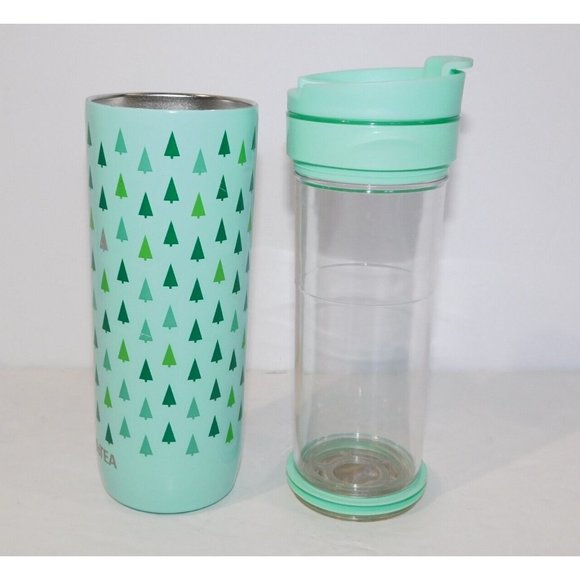 Davids Tea Cedar Sprig  Green Hot Tea Press Travel Tumbler Mug  Pine Tree - Picture 4 of 7